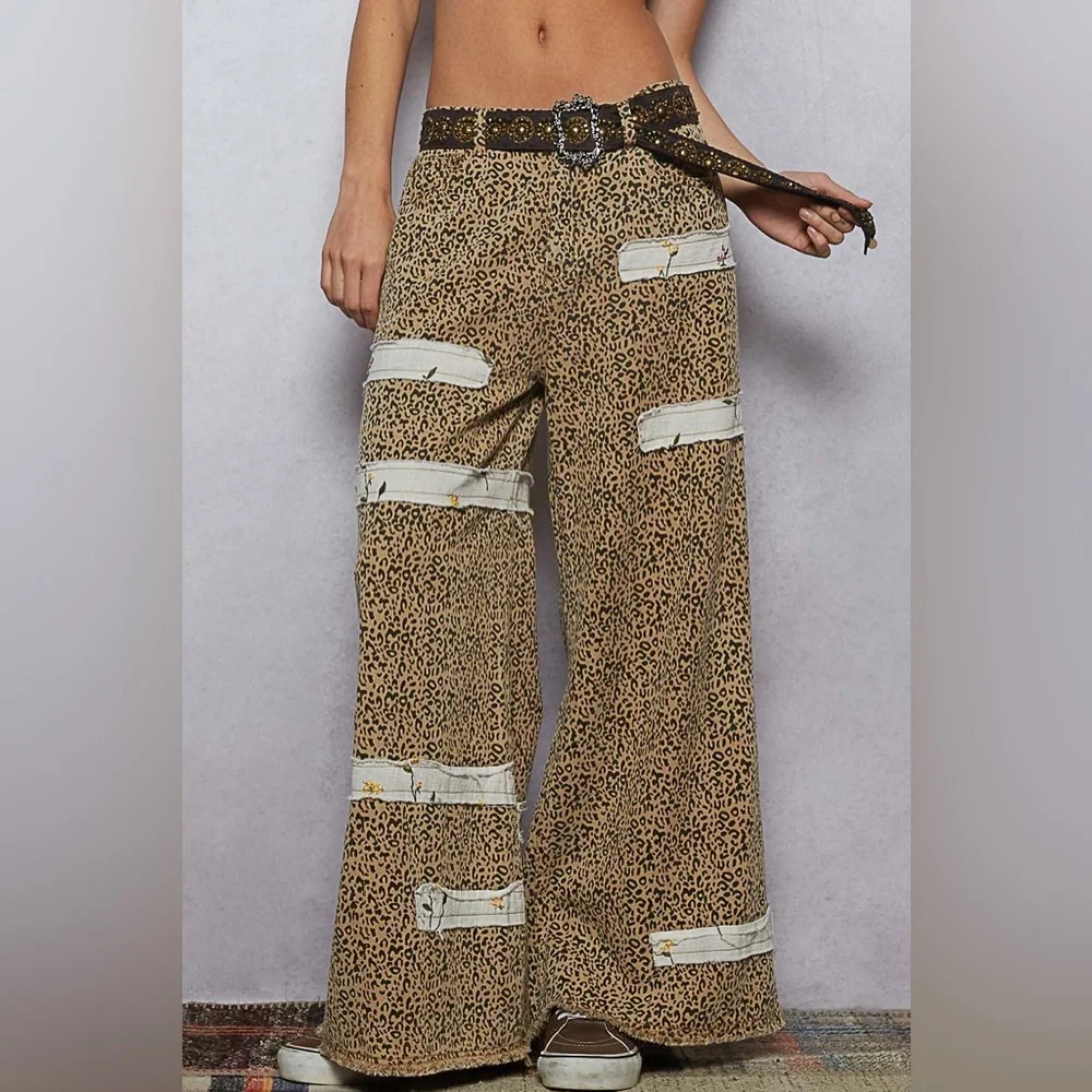 POL “ Studio Stitch “ Wide Leg Patchwork Pants | Leopard - Picture 2 of 7